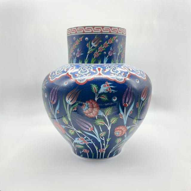 Handmade Monumental Iznik Floor Vase (50cm) – Deep Cobalt Blue & Floating Flora – Ottoman Art Decor For Sale - Image 6 of 8