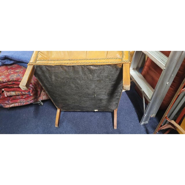 Tan Vintage 1950s Leather Tufted Chippendale Wing Chair For Sale - Image 8 of 14