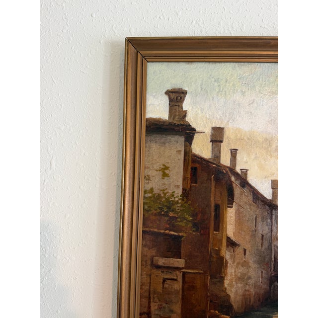 Antique 1913 Venetian/Italian School Canal Scene v. Campiniz Figures Landscape For Sale - Image 12 of 16