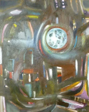 "Moon Over Los Angeles" Abstract Oil and Acrylic Cityscape Painting by Scott Spencer