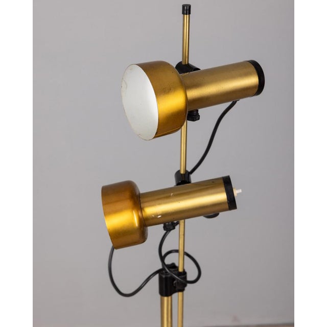 Vintage Italian Floor Lamp in Golden Brass with Two Lights, 1970s For Sale - Image 4 of 11