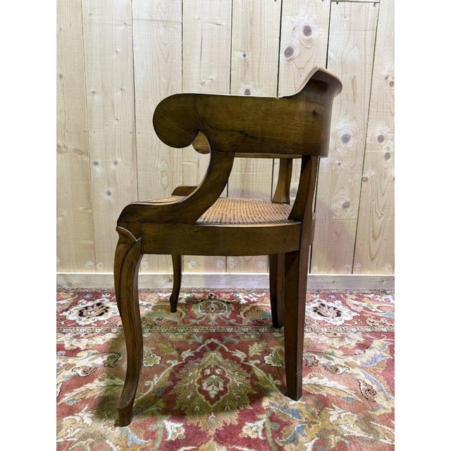 Wood Louis Philippe Office Chair in Walnut and Caning For Sale - Image 7 of 8
