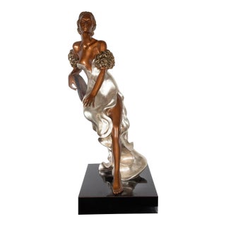 1980s Alice Riordan Art Deco Style Sculpture of an Woman - Signed and Numbered - 24" H For Sale