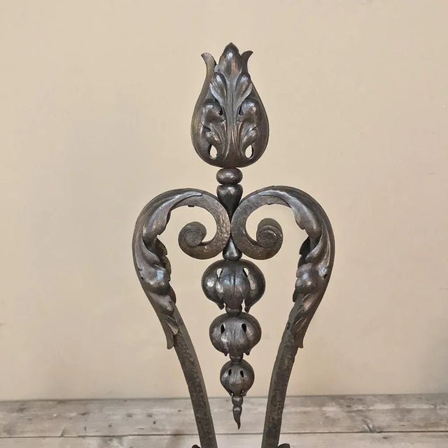 19th Century Wrought Iron Andiron & Firebox Set For Sale - Image 9 of 13
