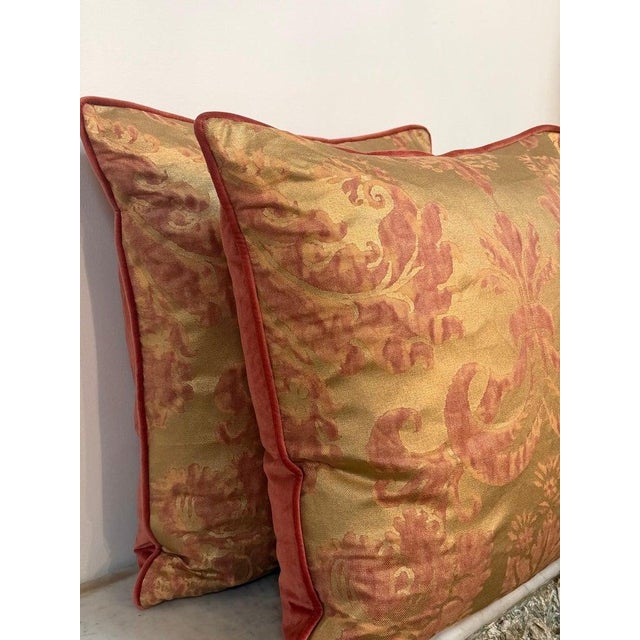 Custom Mariano Fortuny Pillows in Antique Gold & Coral Damask For Sale - Image 16 of 16