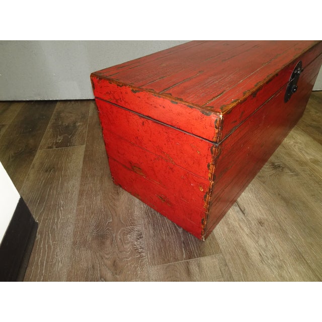 Lh26 Oriental Chinese Style Red Decorative Storage Box 14"Hx34" For Sale - Image 11 of 12