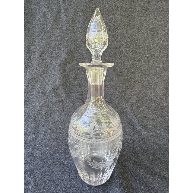 Antique Etched Cut Crystal Decanter For Sale - Image 4 of 18