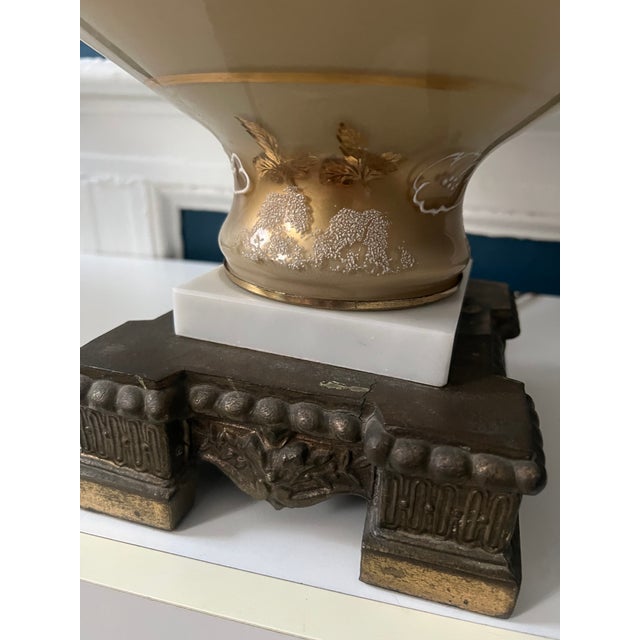 Metal Monumental Hollywood Regency Marble, Hand-Painted Glass & Bronze Table Lamps — 40.75” - a Pair For Sale - Image 7 of 18