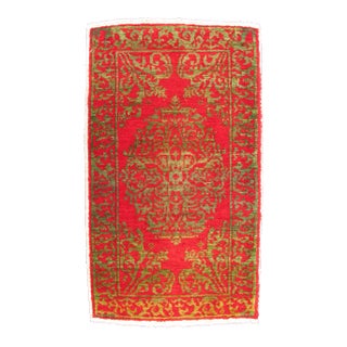Antique Turkish Ottoman Rug With Floral Medallion in Red and Green For Sale