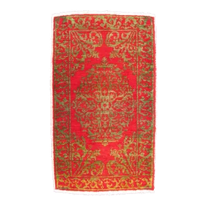 Antique Turkish Ottoman Rug With Floral Medallion in Red and Green
