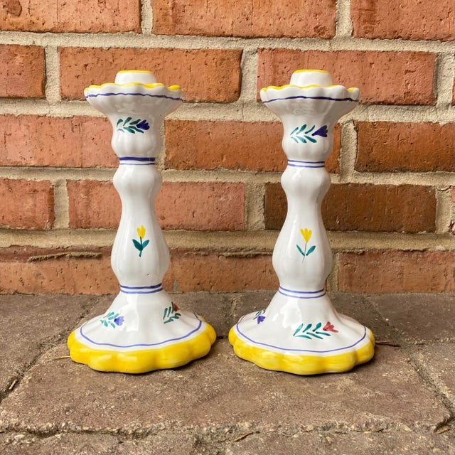 Late 20th Century Vintage Late 20th Century Italian Hand Painted Candle Holders - a Pair For Sale - Image 5 of 10