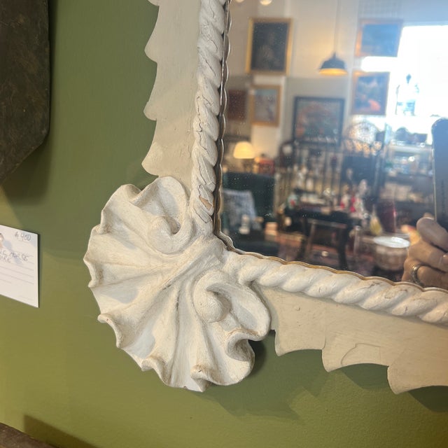 Vintage Painted Carved Wood Wall Mirror With Shell Motif For Sale In New York - Image 6 of 7