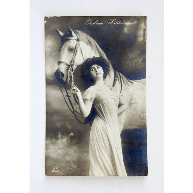 Art Nouveau Antique Photograph Postcard Gudrun Hildebrandt & Horse For Sale - Image 3 of 3