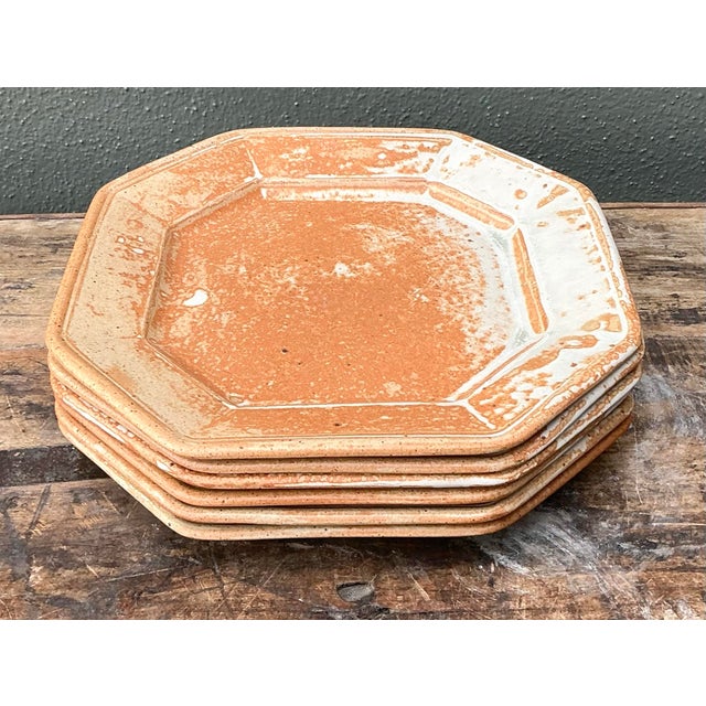 Vintage Original Studio Pottery Octagon Dinner Plates - Set of 6 For Sale - Image 11 of 12
