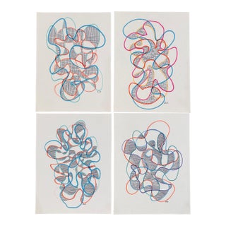 Set of Four Atomic Mid Century Modern Drawings by William Glen Davis For Sale