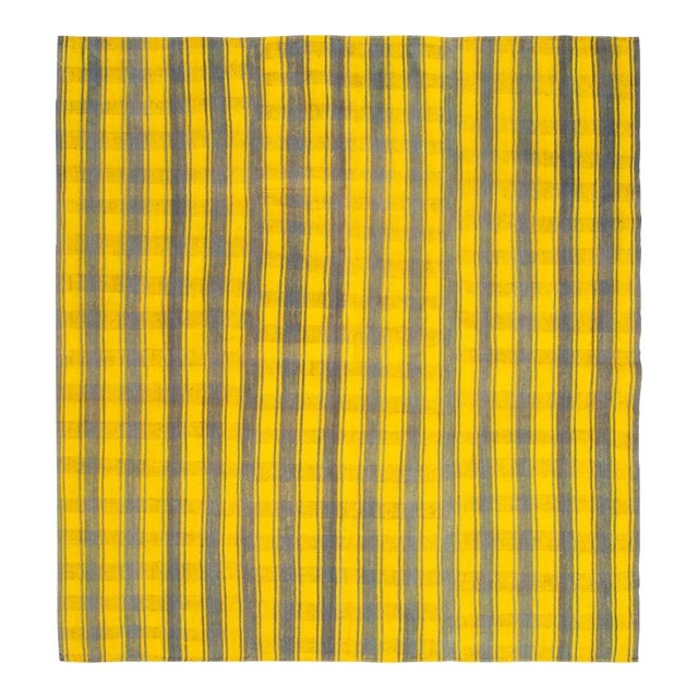 Yellow & Gray Vintage Kilim Rug - 6`7" X 7`1" For Sale