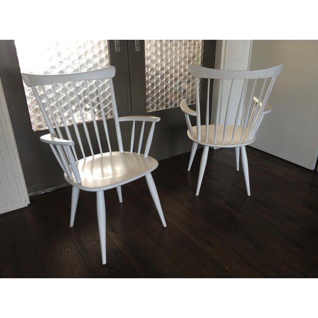 1950s Set of White Spindle Back Armchairs by Yngve Ekström, 1950s For Sale - Image 5 of 10