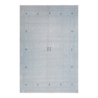 Late 20th Century Bohemian Gabbeh Light Blue Wool Rug - 8'4'' X 10'0'' For Sale