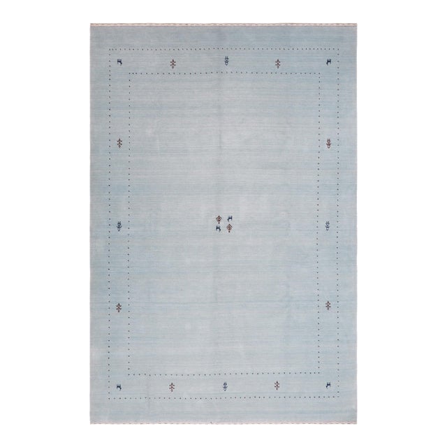 Late 20th Century Bohemian Gabbeh Light Blue Wool Rug - 8'4'' X 10'0'' For Sale