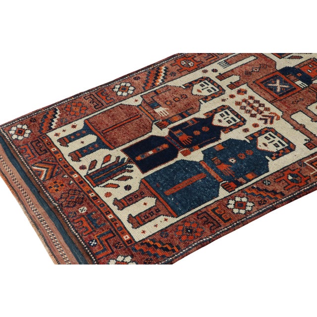 Rug & Kilim 1950s Vintage Tribal Rug in Terracotta, Blue and Orange Pictorial Motifs For Sale - Image 4 of 7
