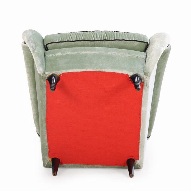 A Pair of Italian Upholstered Two-Tone Lounge Chairs, Circa 1950 For Sale In Philadelphia - Image 6 of 8