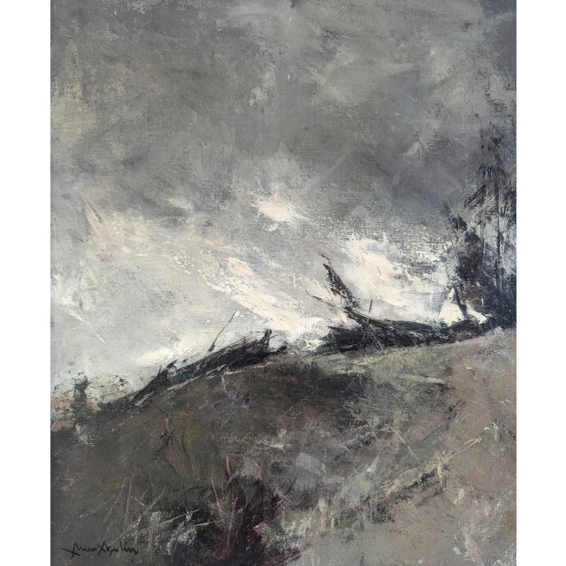 Gray Mid-Century Modern 'Storm's Edge' Vintage Original Swedish Expressive Landscape Oil Painting, Framed For Sale - Image 8 of 10