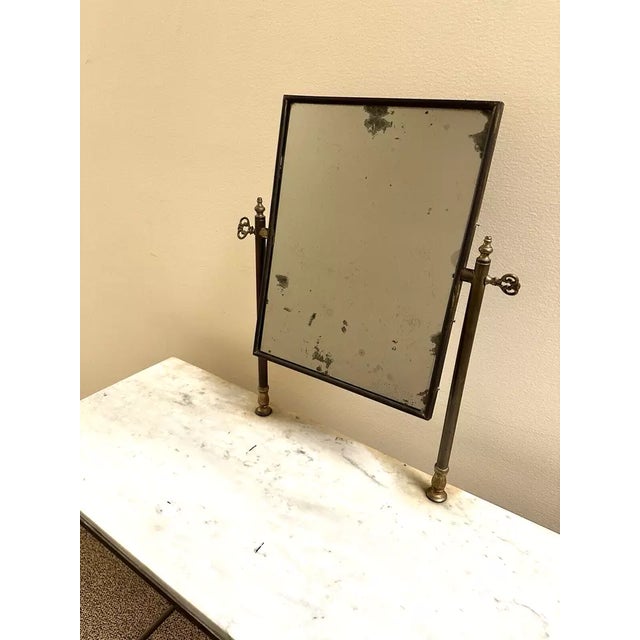 Antique Marble Topped Metal Vanity Console Table W/ 360 Mirror For Sale - Image 10 of 11