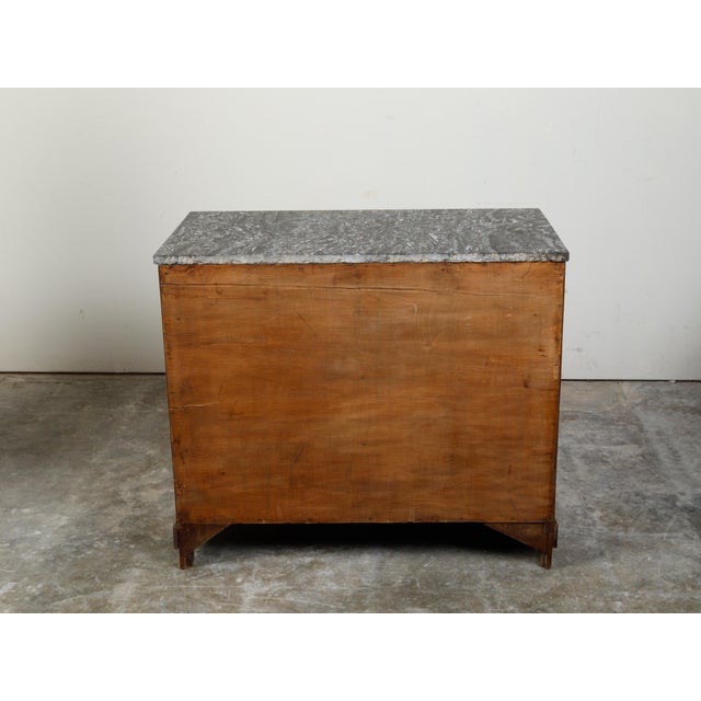 French 1930s Empire Style Walnut Commode with Grey Marble Top and Black Columns For Sale - Image 9 of 12