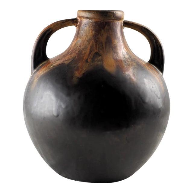 1930s French Gilbert Méténier Art Deco Mat Black and Lava Vase For Sale