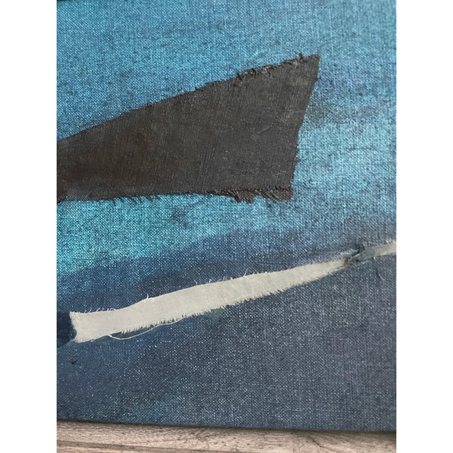 Miniature Navy and Gray Abstract Collage Painting in Shadow Box Frame – Modern Bookshelf Art Decor For Sale - Image 11 of 12