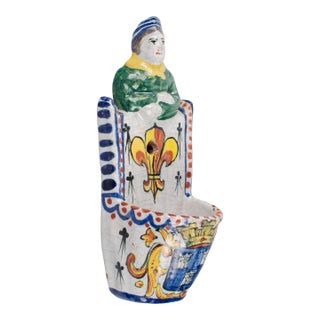 19th Century French Faience Bénitier, or Wall Pocket, Hand-Painted For Sale