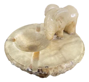 Hand Carved Alabaster Elephant Ashtray from Albasten Olifantenasbak