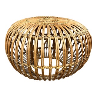 Mid Century Rattan Ottoman Pouf in the Manner of Franco Albini For Sale