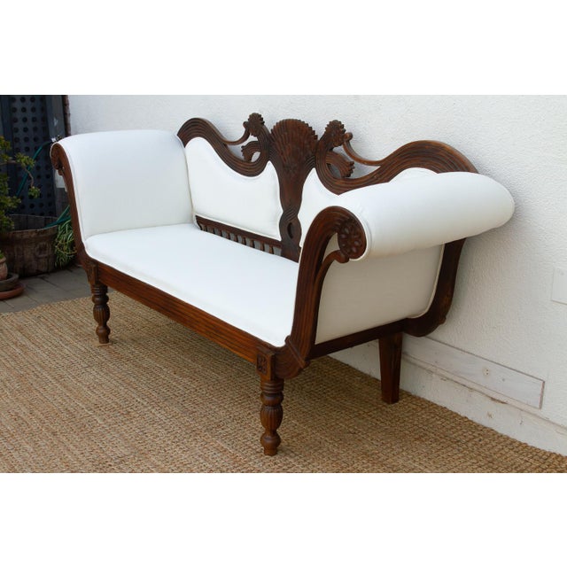 Rare Malabar Hand-Carved Upholstered Settee For Sale - Image 4 of 9