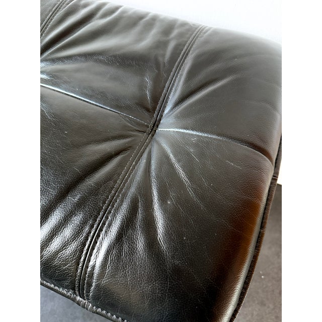 Vintage Lindos Black Leather and Wood Ottoman from Ikea, 1997 For Sale - Image 12 of 15