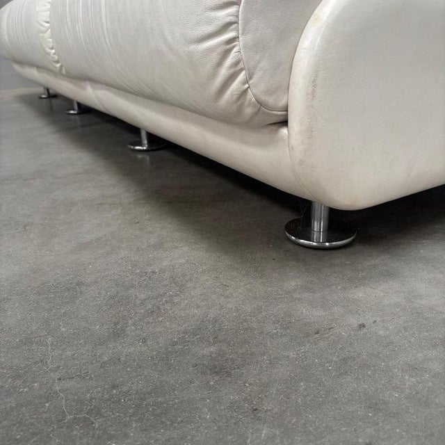 Space Age White Leather Three Seat Lounge Sofa, 1970s For Sale - Image 13 of 18