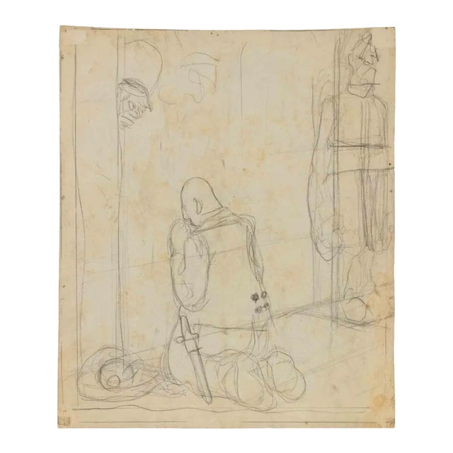 Gabriele Galantara, The Prayer, Pencil Drawing, 1908 For Sale