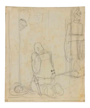 Gabriele Galantara, The Prayer, Pencil Drawing, 1908