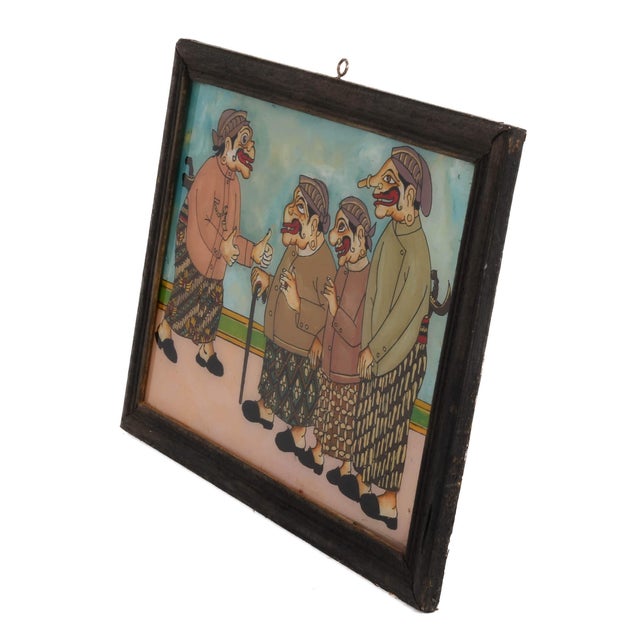 Framed Punakawan Reverse Glass Painting the Meeting of the Yes Men For Sale - Image 4 of 9
