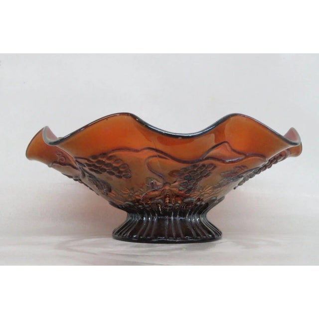 Northwood Purple Carnival Glass Star of David and Bows Ruffled Footed Bowl For Sale - Image 9 of 13
