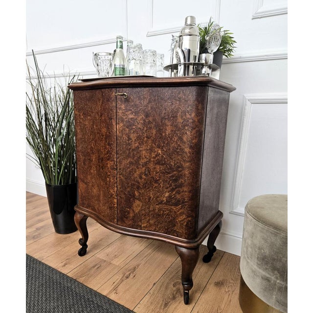 Mid-Century Italian Art Deco Style Burl Wood Dry Bar Cabinet, 1950s For Sale - Image 3 of 10