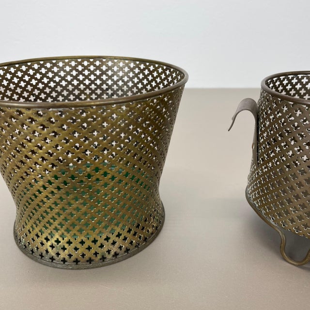 Brown Brass Flower Pot Plant Stands attributed to Mathieu Matego, France, 1950s, Set of 2 For Sale - Image 8 of 18
