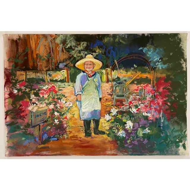 Impressionist Impressionist Susan Glendenning Gardener Landscape Pastel For Sale - Image 3 of 3