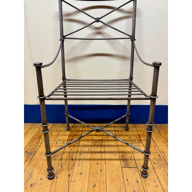 Giacometti Inspired Vintage Neoclassical Wrought Heavy Iron Dining Chairs - Set of 6 For Sale - Image 12 of 16