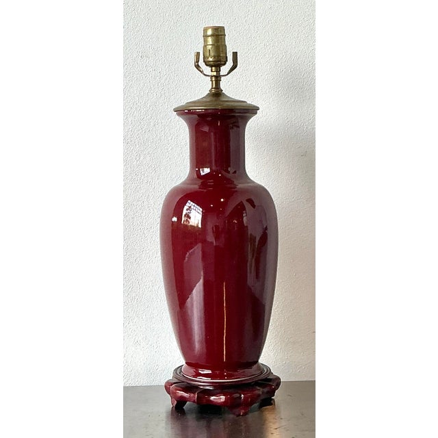Vintage Oxblood Glazed Ceramic Lamp For Sale In West Palm - Image 6 of 12