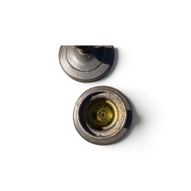 English Vintage Patinated Metal Candlesticks – A Pair For Sale - Image 3 of 5