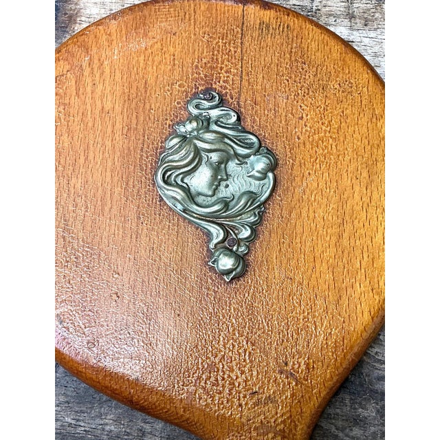 Vintage Art Nouveau Carved Wood Handheld Mirror For Sale In West Palm - Image 6 of 12