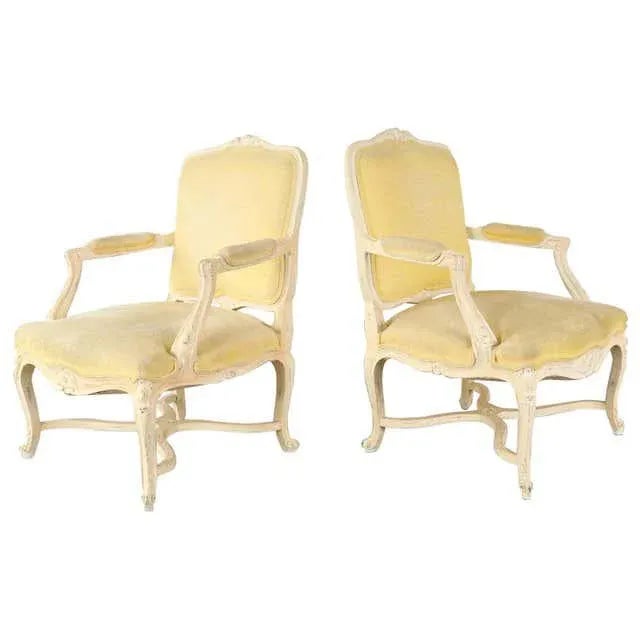 French Louis XV Style Painted Fauteuil Armchairs - a Pair For Sale - Image 13 of 13