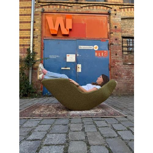 Reclining Chair in Moss Green Bouclé, Italy For Sale - Image 6 of 11