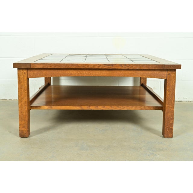 Stickley Mission Oak Arts & Crafts Two-Tier Tile Top Coffee Table or Cocktail Table For Sale - Image 10 of 13